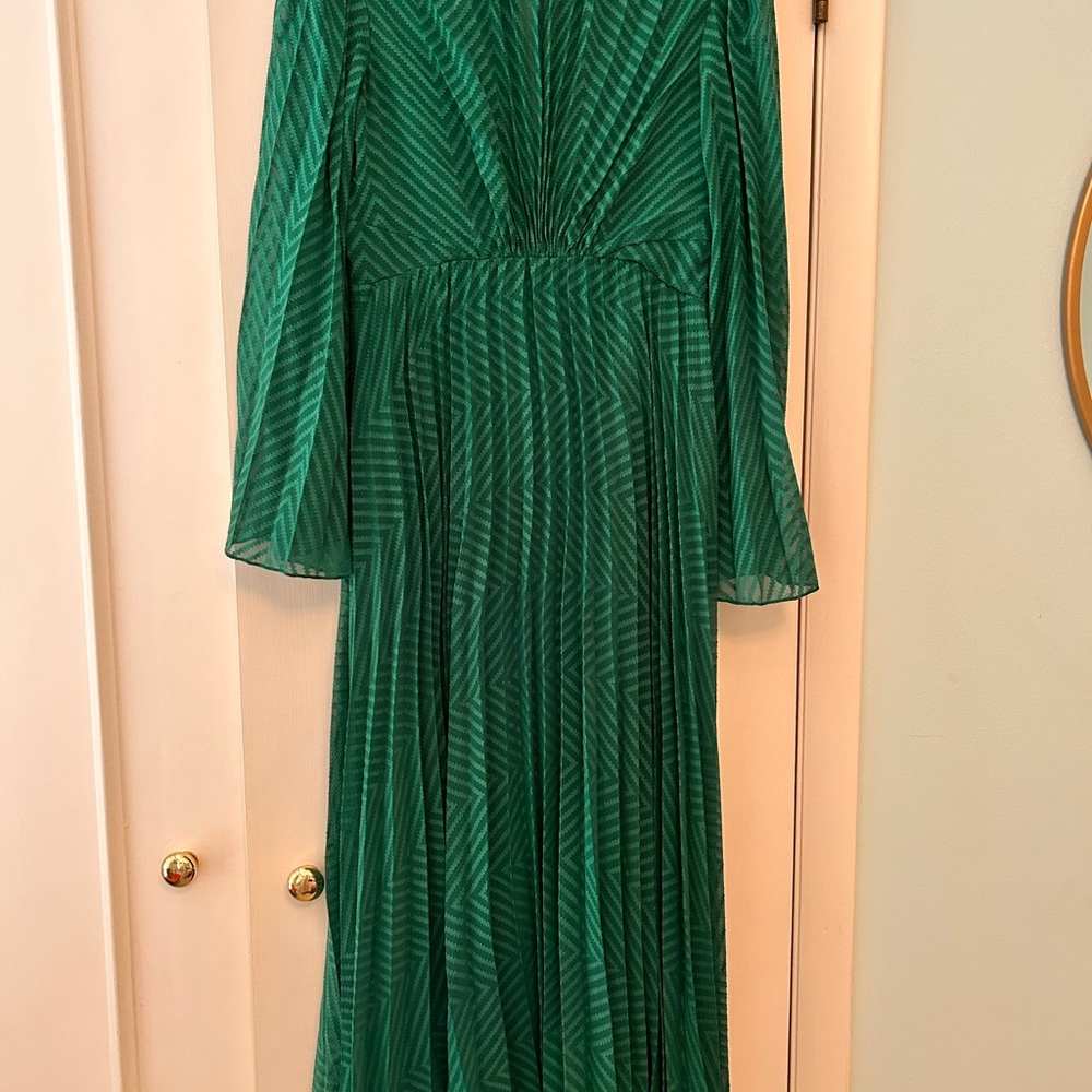 ASOS Green Bishop Sleeve V-Neck Gown